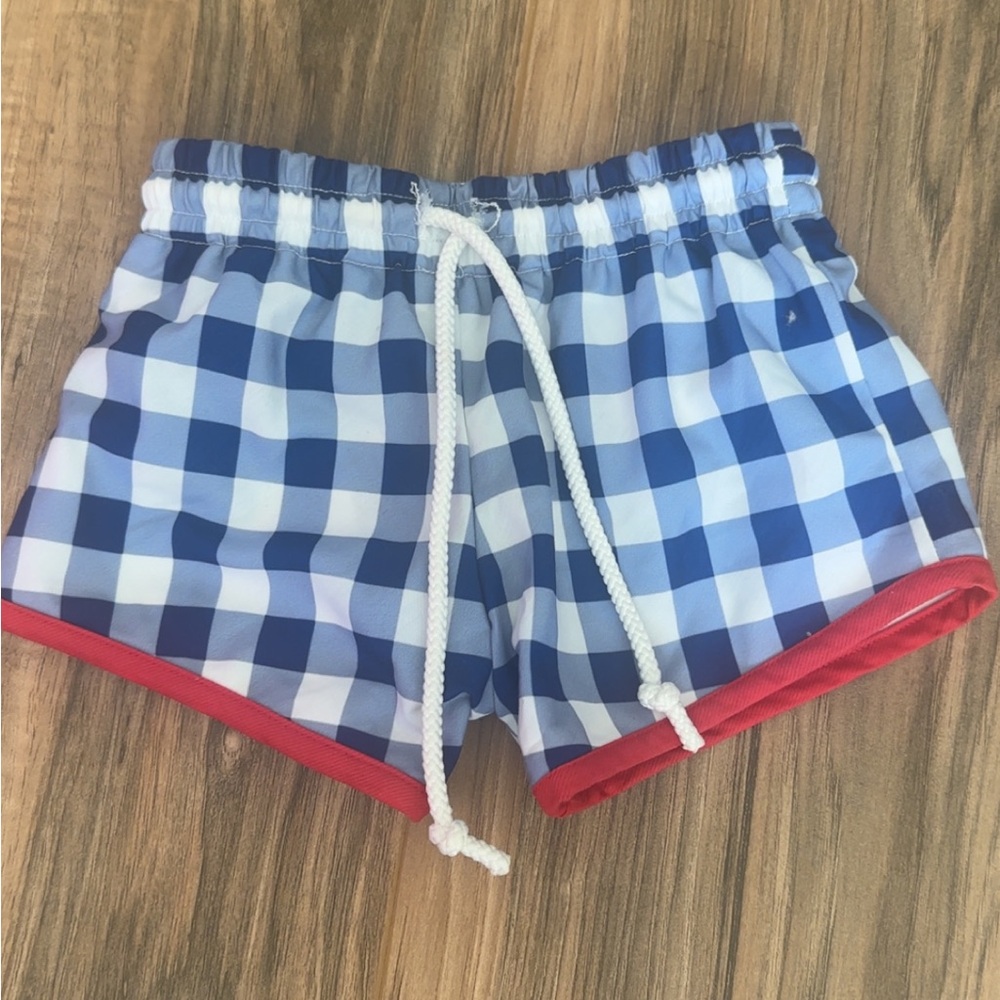 Blue and White Checkered Swim Shorts